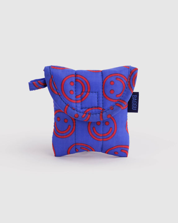 Baggu - Puffy Earbuds Case - Mini Cobalt Happy - *PRE-ORDER FOR SHIPPING AFTER MONDAY OCTOBER 12TH*