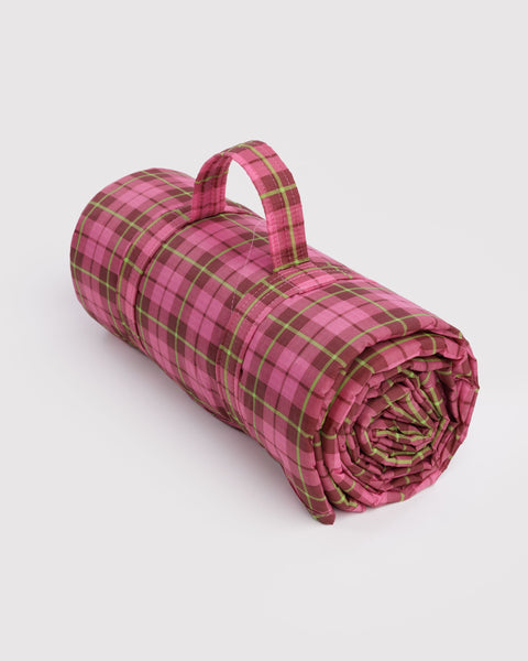 Baggu - Puffy Picnic Blanket - Azalea Pink Tartan