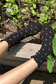 Le Bon Shoppe - Ruffled Hugger Crew Socks - Black Petal