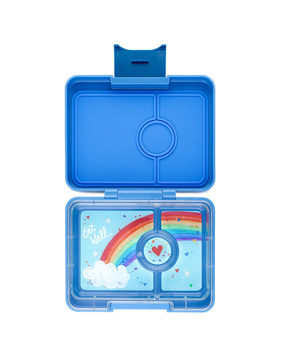 Yumbox - Snack 3 Compartment Bento Box - Sky Blue with Clouds - Rainbow Tray