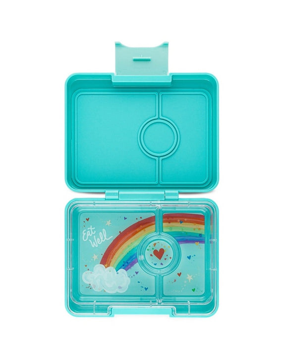 Yumbox - Snack 3 Compartment Bento Box - Misty Aqua - Rainbow Tray