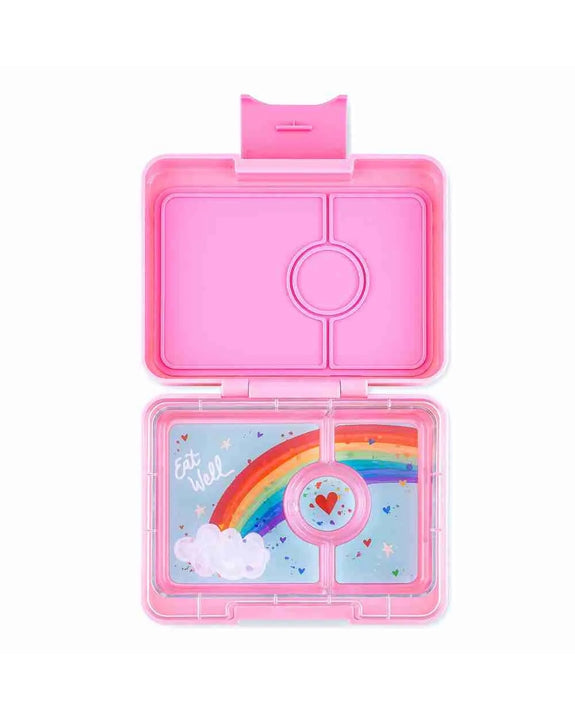 Yumbox - Snack 3 Compartment Bento Box - Power Pink - Rainbow Tray