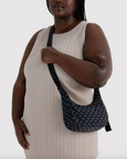 Baggu - Small Nylon Crescent Bag - Black and Sky Blue Micro Dot - PRE-ORDER FOR SHIPPING AFTER MONDAY OCTOBER 12TH*