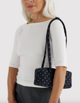 Baggu - Small Nylon Bowler Bag - Black and Sky Blue Micro Dot