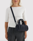 Baggu - Small Nylon Duffle Bag - Black and Sky Blue Micro Dot - PRE-ORDER FOR SHIPPING AFTER MONDAY OCTOBER 12TH*