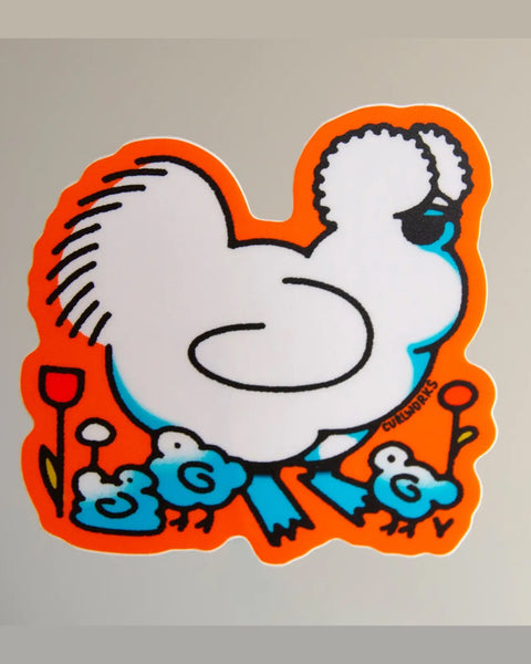 Curlworks - Silkie Chicken and Chicks - Vinyl Sticker