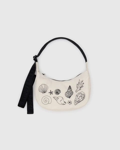 Baggu - Small Nylon Crescent Bag - Embroidered Shells