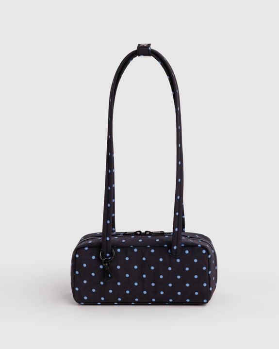 Baggu - Small Nylon Bowler Bag - Black and Sky Blue Micro Dot