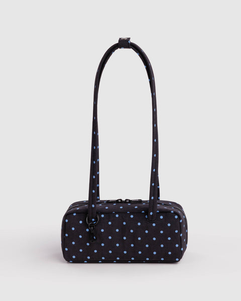 Baggu - Small Nylon Bowler Bag - Black and Sky Blue Micro Dot