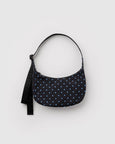 Baggu - Small Nylon Crescent Bag - Black and Sky Blue Micro Dot - PRE-ORDER FOR SHIPPING AFTER MONDAY OCTOBER 12TH*