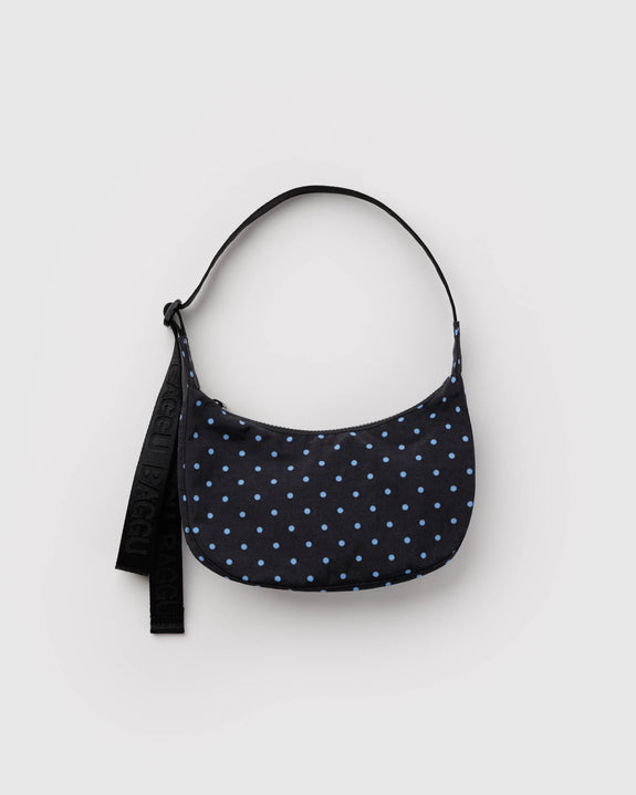 Baggu - Small Nylon Crescent Bag - Black and Sky Blue Micro Dot - PRE-ORDER FOR SHIPPING AFTER MONDAY OCTOBER 12TH*