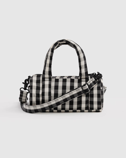 Baggu - Small Nylon Duffle Bag - Black and Cream Gingham