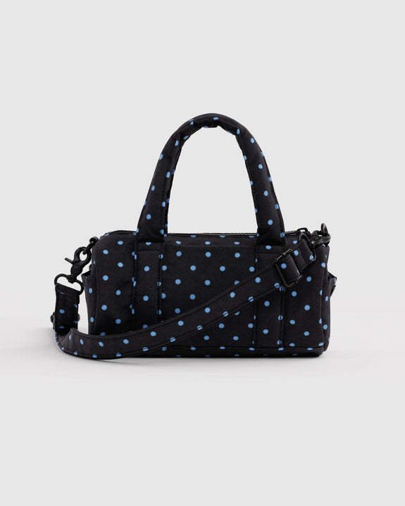 Baggu - Small Nylon Duffle Bag - Black and Sky Blue Micro Dot - PRE-ORDER FOR SHIPPING AFTER MONDAY OCTOBER 12TH*