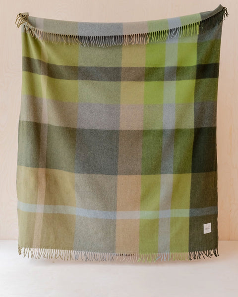 TBCo - Recycled Wool Blanket in Olive Oversized Patchwork Check