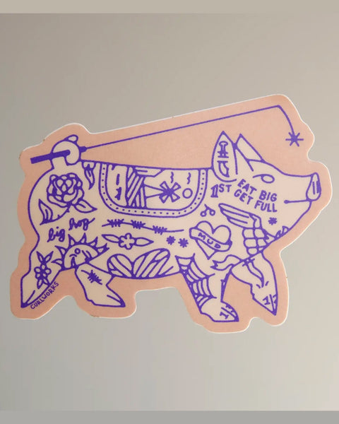 Curlworks - Tattooed Show Hog - Vinyl Sticker