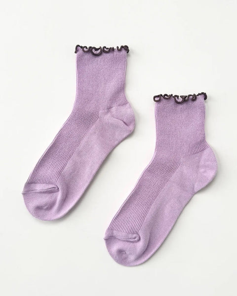 Le Bon Shoppe - Petite Ruffled Modal Socks - Lilac and Brown