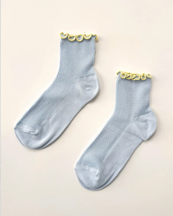 Le Bon Shoppe - Petite Ruffled Modal Socks - Baby Blue and Butter