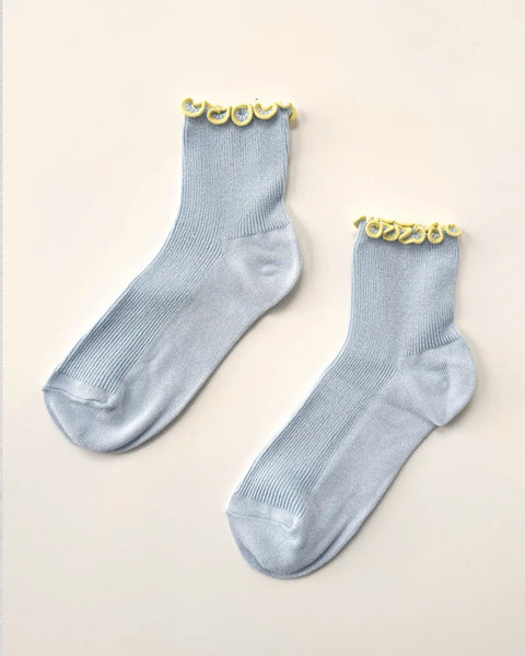 Le Bon Shoppe - Petite Ruffled Modal Socks - Baby Blue and Butter
