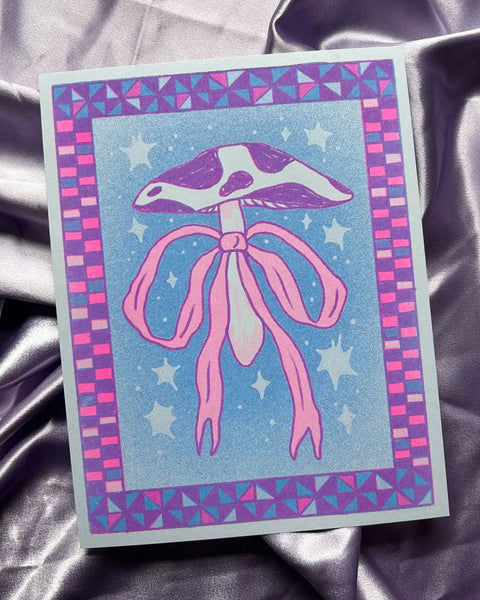 Alex Luciano - Purple Mushroom Bow Risograph Print