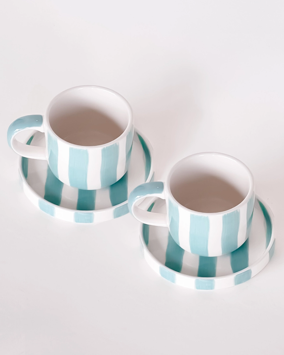 Magazin Minori - Espresso Stripes - Amalfi Mint - (Set of 2 Espresso Cups & Saucers)
