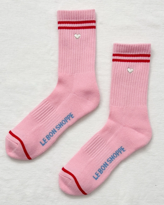 Le Bon Shoppe - Embroidered Boyfriend Socks - Amour Pink + Heart