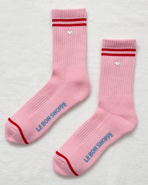Le Bon Shoppe - Embroidered Boyfriend Socks - Amour Pink + Heart