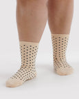 Baggu - Crew Sock - Micro Cream and Black Polka Dot
