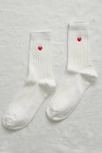 Le Bon Shoppe - Embroidered Her Socks - Classic White Heart