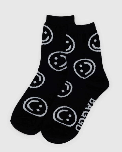 Baggu - Crew Sock - Black Happy