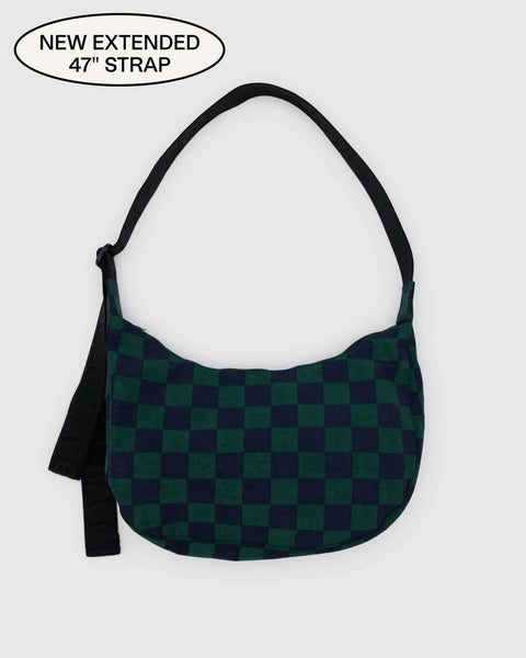 Baggu - Medium Nylon Crescent Bag - Navy Green Check