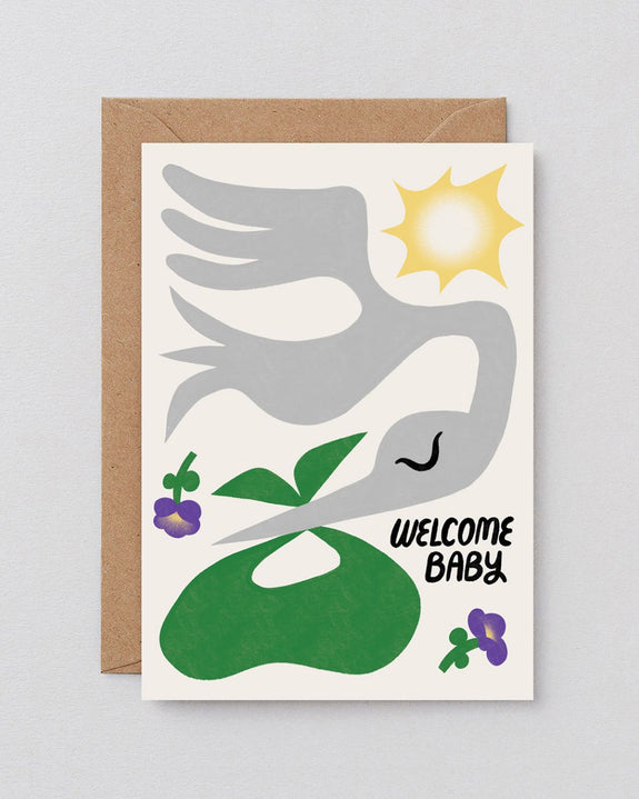 Wrap - Welcome Baby Stork Embossed Greeting Card