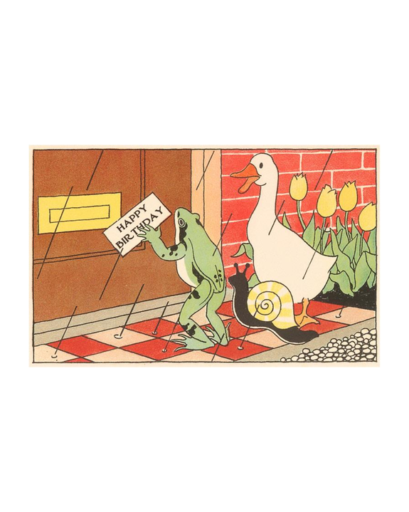 Found Image Press - Happy Birthday, Frog, Duck and Snail Postcard