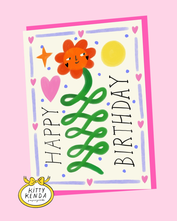 Kitty Kenda Papergoods - Elizabethan Flower Birthday Greeting Card
