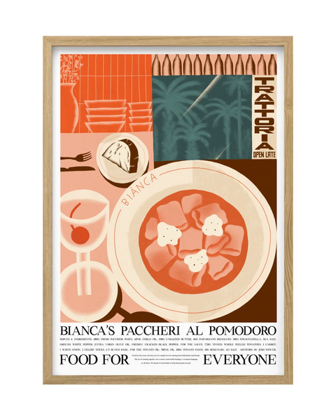 Food For Everyone - A3 Print - Paccheri Al Pomodoro by Bianca Marchi & Josh Stover