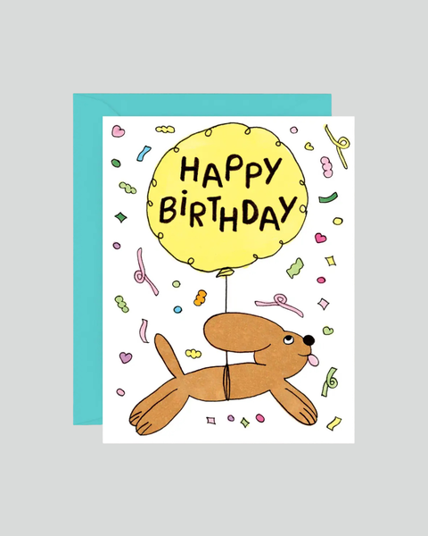 Wrap - Happy Birthday Dog & Balloon Kids Greeting Card
