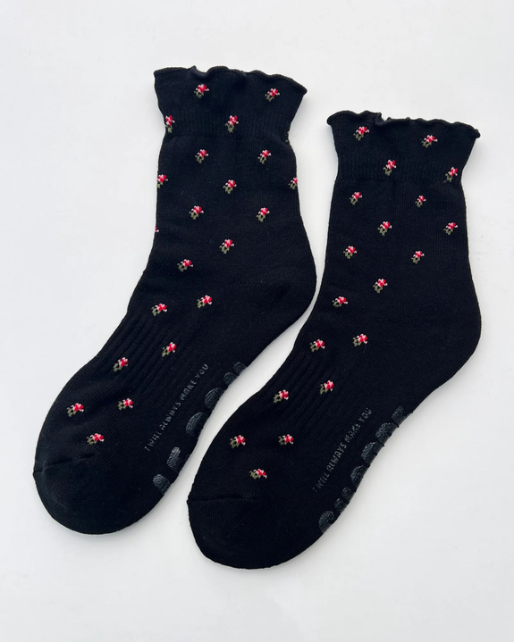 Le Bon Shoppe - Ruffled Hugger Crew Socks - Black Petal