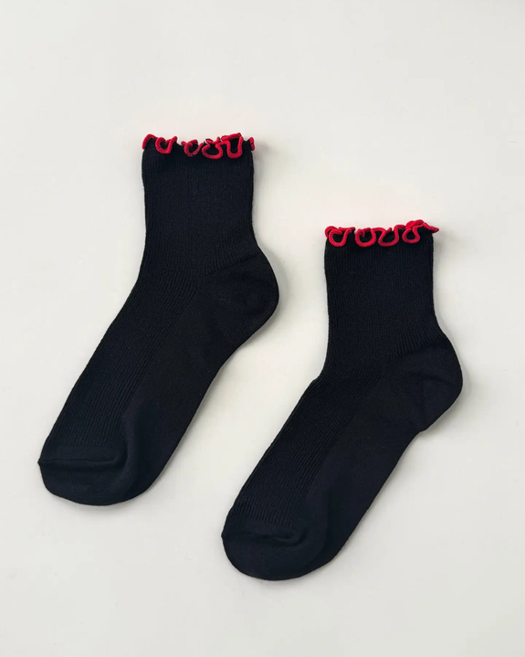 Le Bon Shoppe - Petite Ruffled Modal Socks - Black/Red