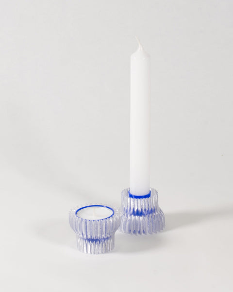 Warren & Laetitia - Double Candle Holder -Short - Sky Blue