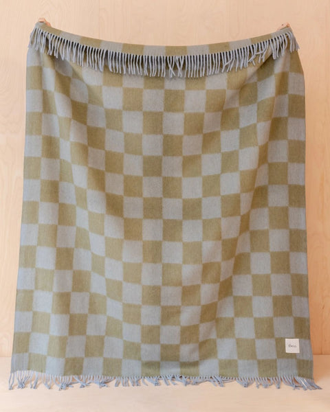 TBCo - Recycled Wool Blanket in Blue & Green Checkerboard