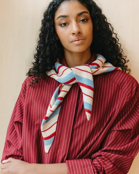 TBCo - Merino Triangle Scarf - Blue & Red Stripe