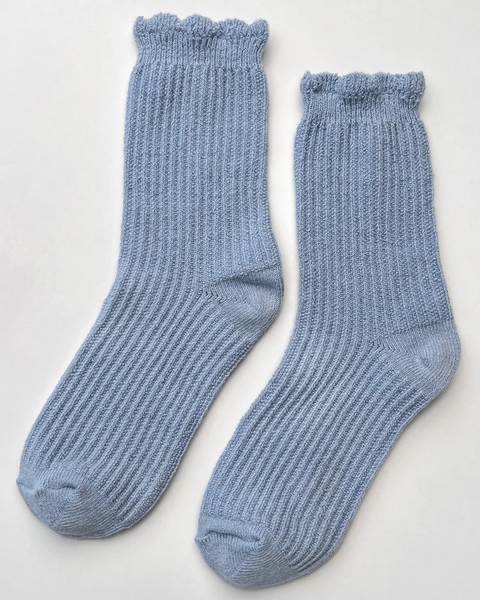 Le Bon Shoppe - Linen Scallop Socks - Pale Blue