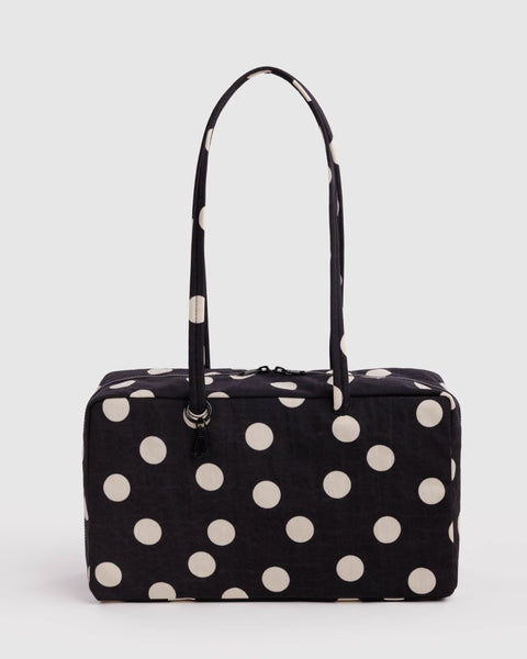 Baggu - Medium Nylon Bowler Bag - Black and Cream Polka Dot