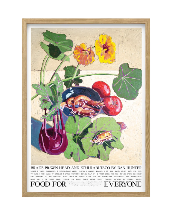 Food For Everyone - A3 Print - Brae's Prawn Head and Kohlrabi Taco by Brae + Andrea Wilson