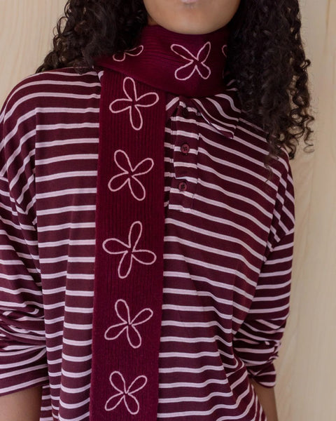 TBCo - Merino Wool Skinny Scarf in Burgundy Flora