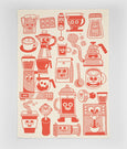 Wrap - Tea Towel - Coffee Time - Red/Beige