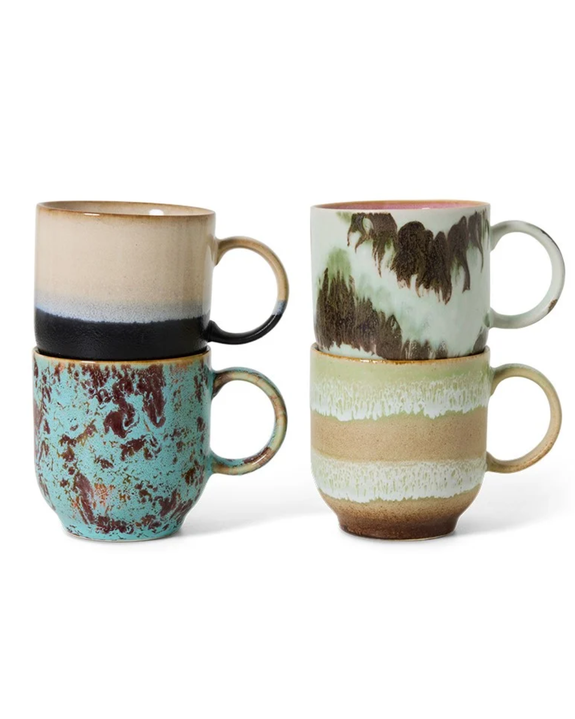 HK Living 70s Ceramics - Cafe Mugs - Abstract - Set of 4
