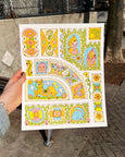 Maddie Fischer - Castle Panels in Aqua/Peach Riso Print