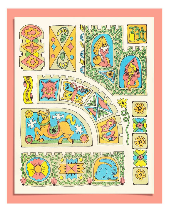 Maddie Fischer - Castle Panels in Aqua/Peach Riso Print