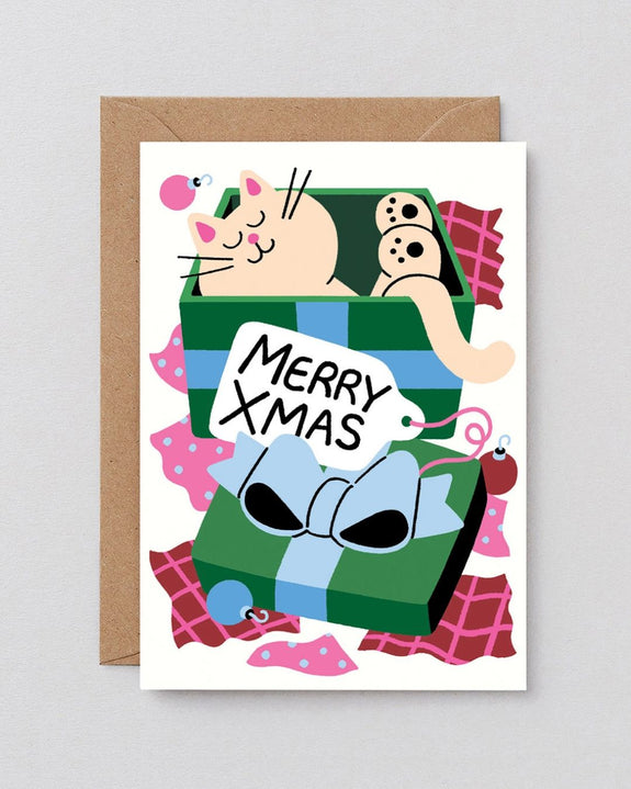 Wrap - Merry Xmas Cat Embossed Holiday Card