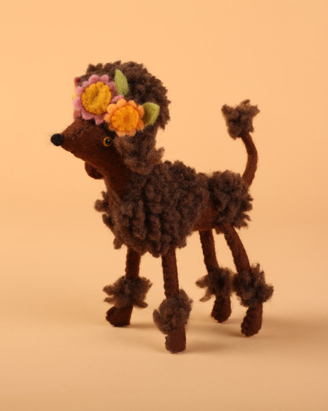 Cat Rabbit - Soft Sculpture - Poodle - Dark Brown Pastel Flower